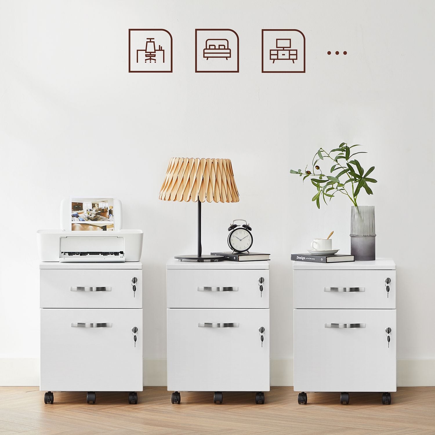 Schubladenelement mit Schloss – Aktenschrank mit 2 Schubladen und verstellbaren Stangen