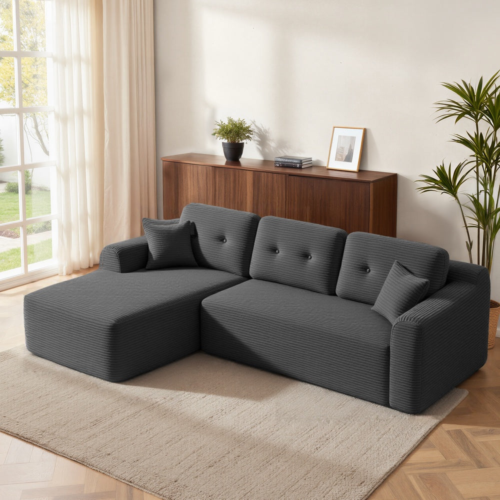 Modulares Ecksofa mit Chaiselongue – Schlafsofa – Cordstoff – Keine Montage erforderlich – Links oder Rechts