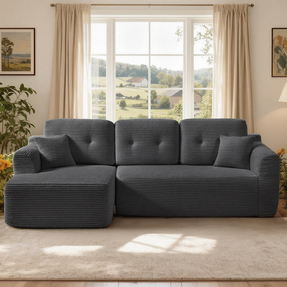 Modulares Ecksofa mit Chaiselongue – Schlafsofa – Cordstoff – Keine Montage erforderlich – Links oder Rechts