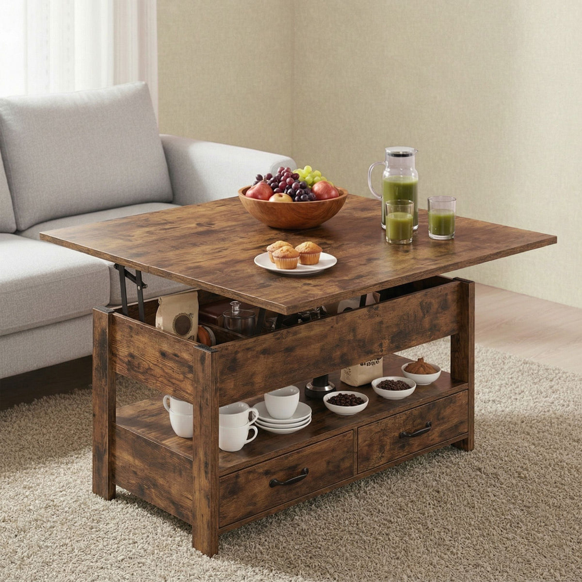 Couchtisch mit Klappplatte und verstecktem Stauraum – Multifunktional, verstellbar und modernes Design – 100 cm breit