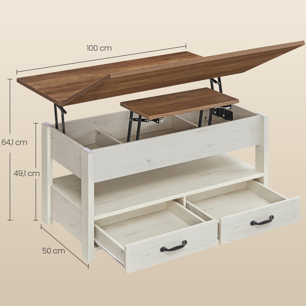 Couchtisch mit Klappplatte und verstecktem Stauraum – Multifunktional, verstellbar und modernes Design – 100 cm breit