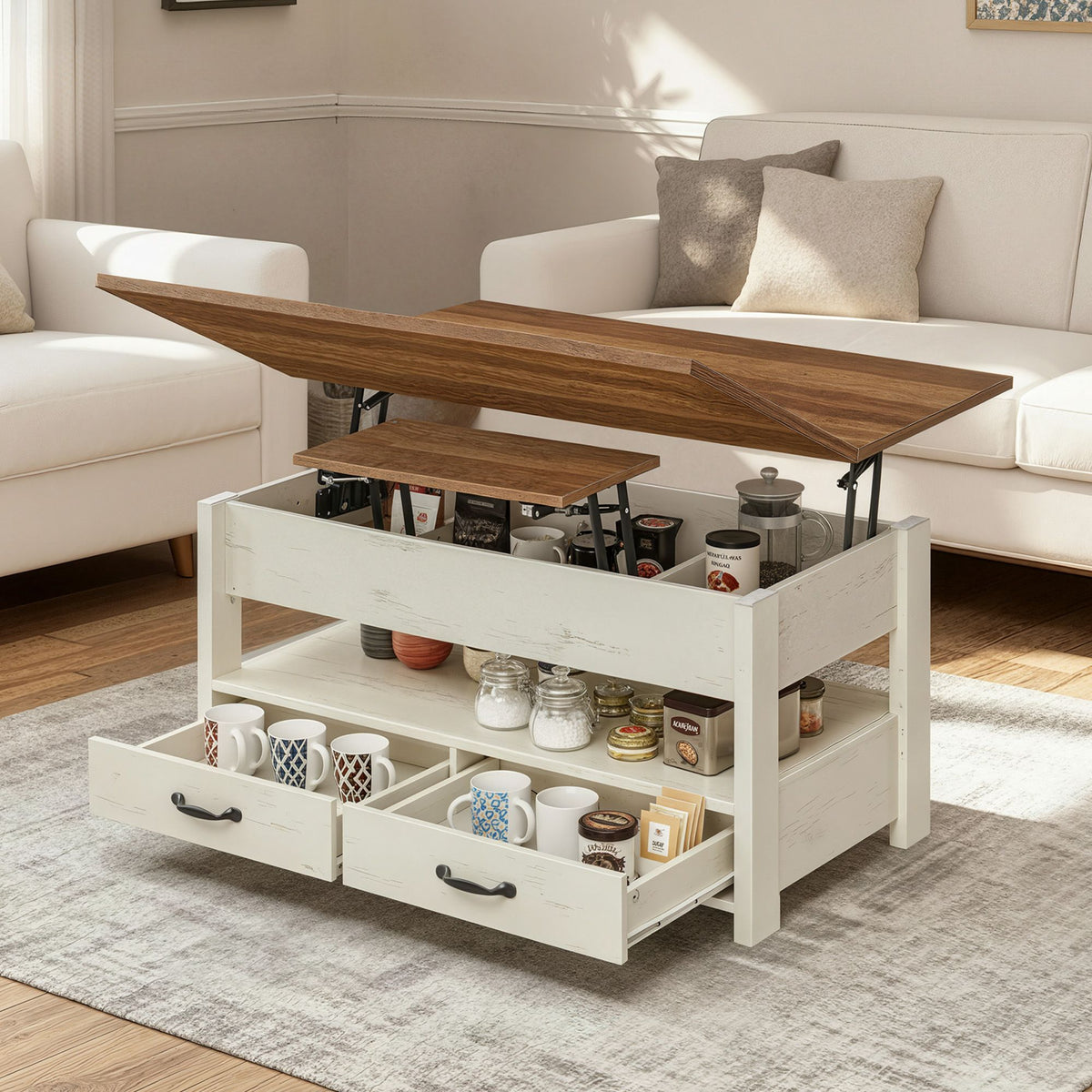 Couchtisch mit Klappplatte und verstecktem Stauraum – Multifunktional, verstellbar und modernes Design – 100 cm breit