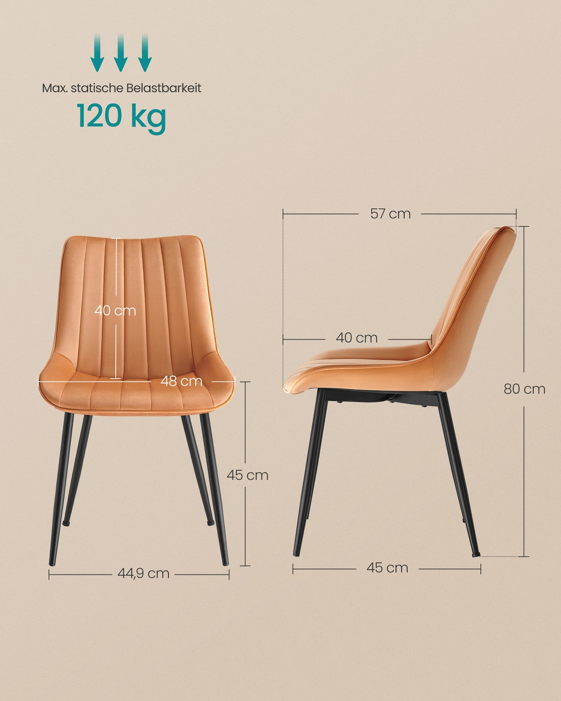 Esszimmerstuhl 2er-Set – ergonomisches Design – bequeme Polsterung – Stahlbeine