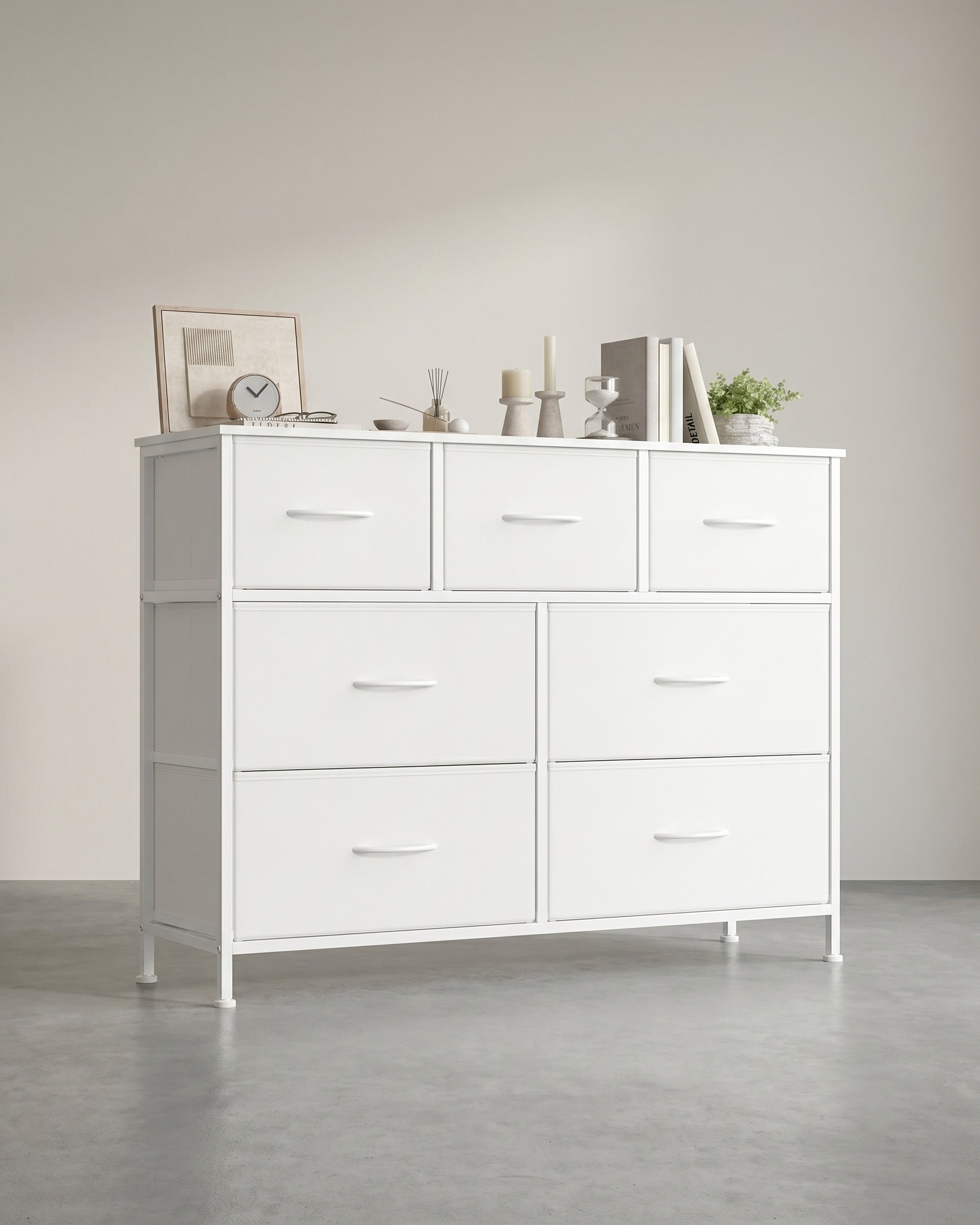Großes Sideboard Mit 7 Stoffschubladen - Stahlrahmen - Für Schlafzimmer Oder Wohnzimmer