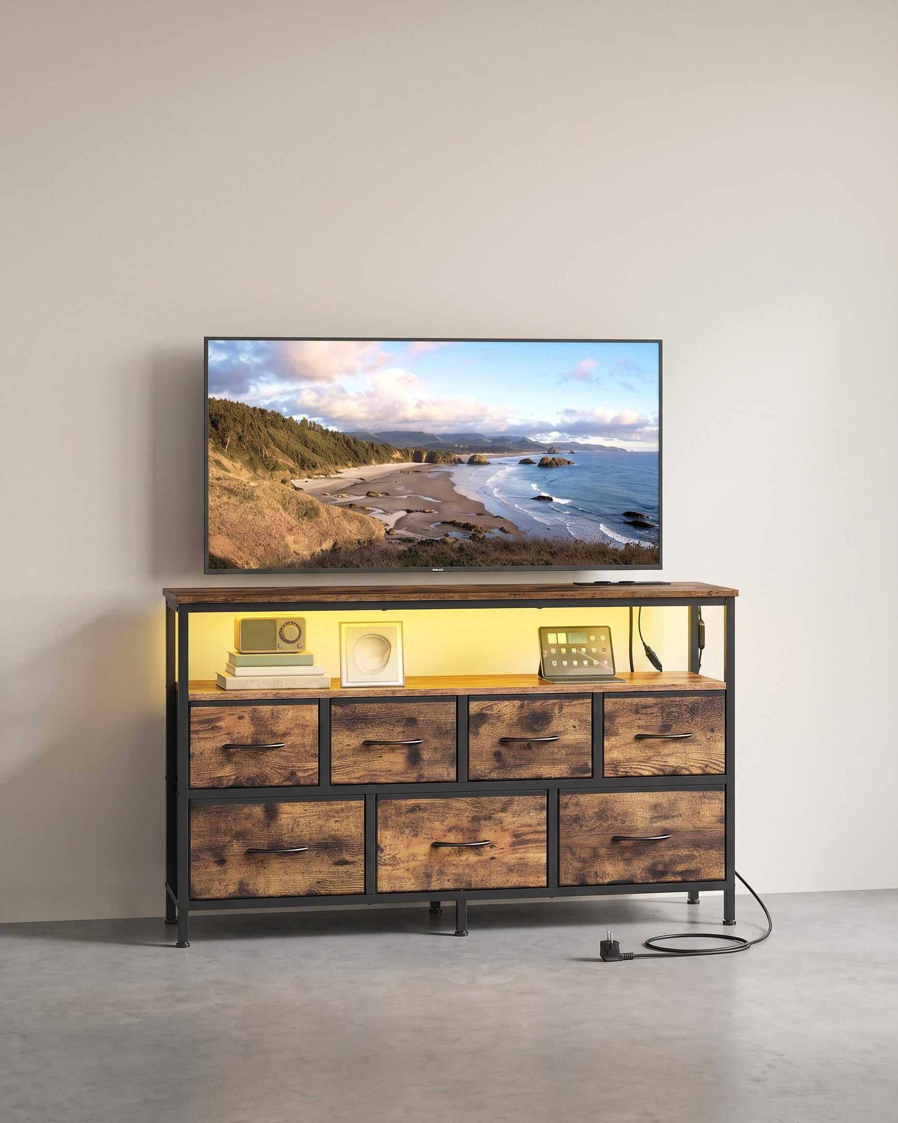 Sideboard Mit 7 Schubladen Und Offenem Fach - Industrieller Stil - Für Schlafzimmer Und Wohnzimmer