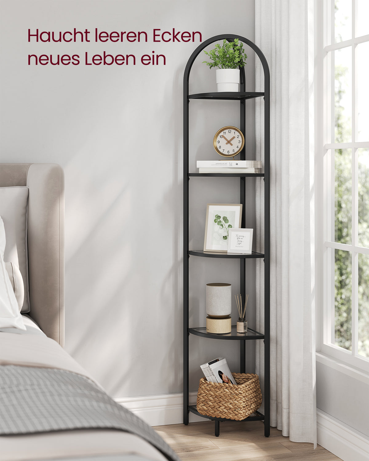 Eckregal – 3 Ebenen – Böden Aus Gehärtetem Glas – Stahlrahmen - Schwarz