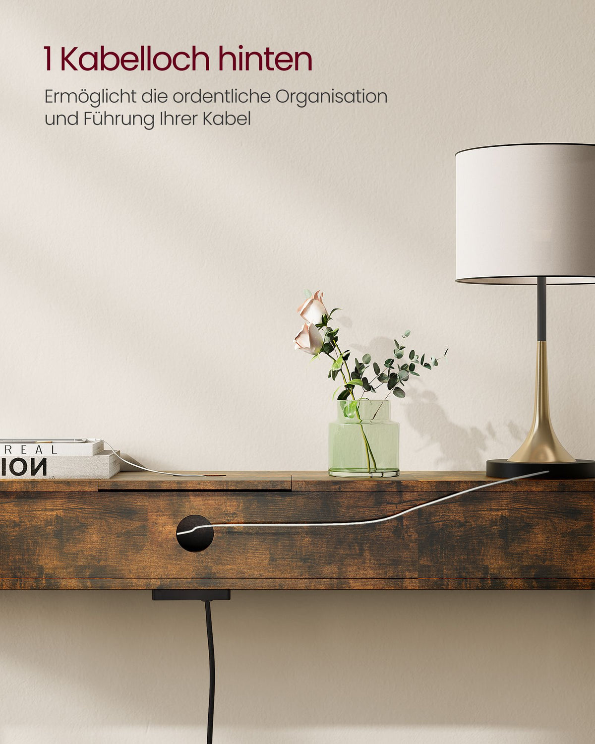 Konsolentisch mit Steckdosen und USB – Industriedesign – 120 cm breit – schick und funktional