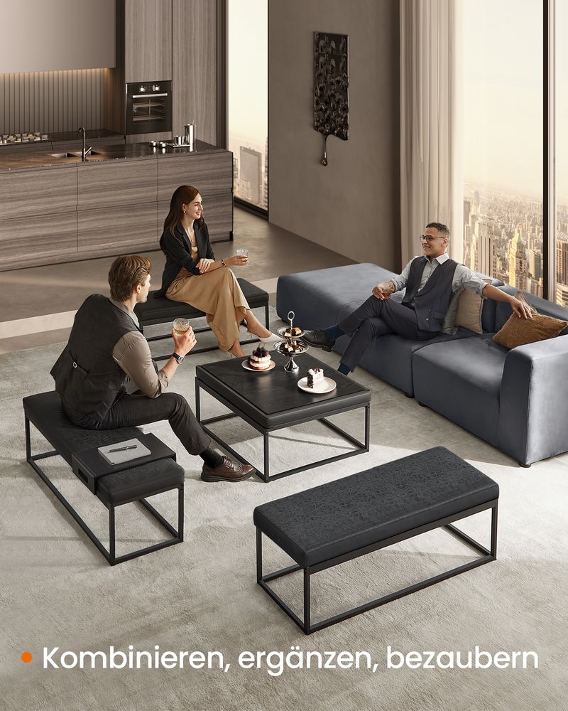 Sitzbank mit Stauraum – Bewegliches Sitzpolster – Mit Seitenablage – Industriedesign – Bis 300 kg belastbar