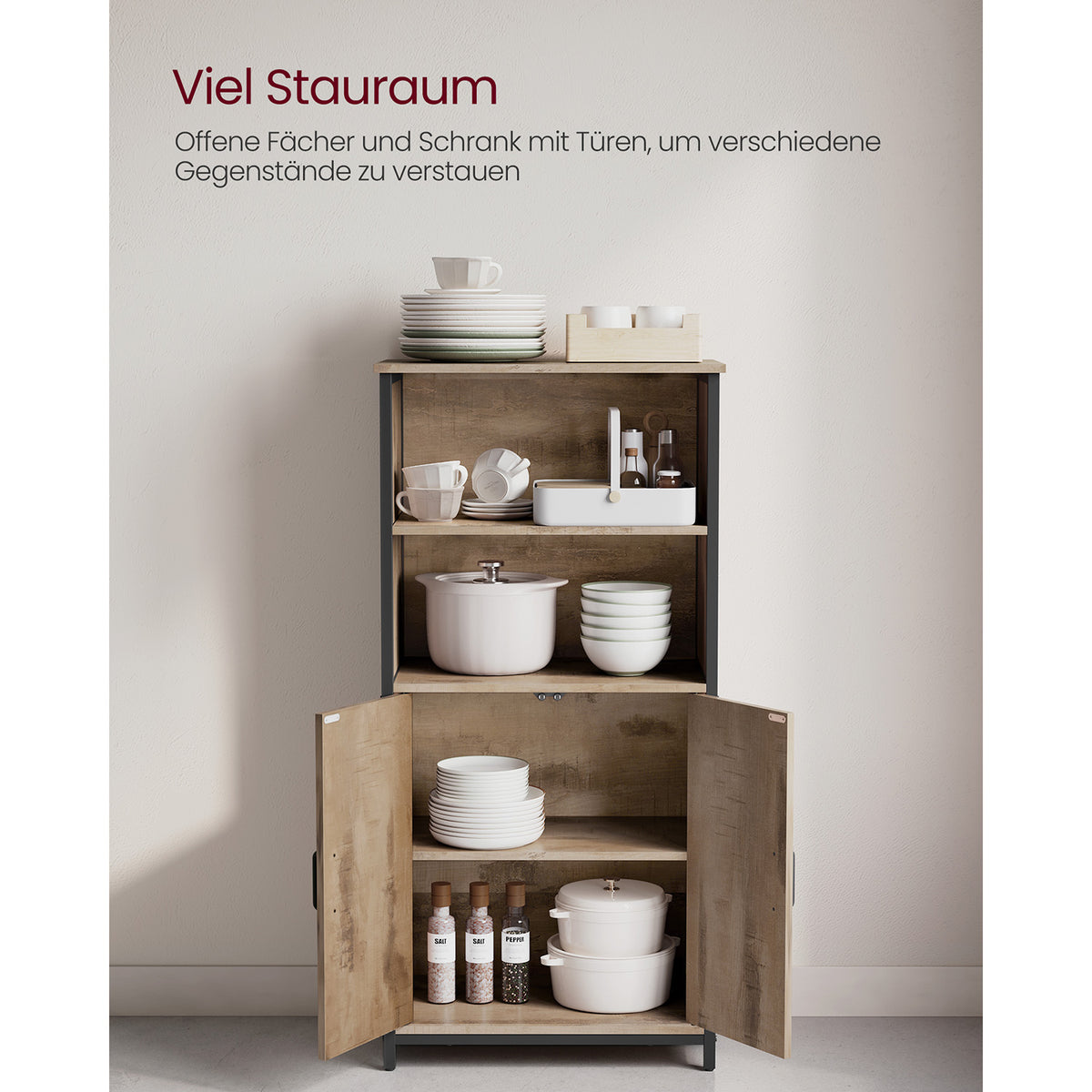 Schrank Industriedesign – mit Türen und offenen Fächern – vielseitiger Aufbewahrungsschrank