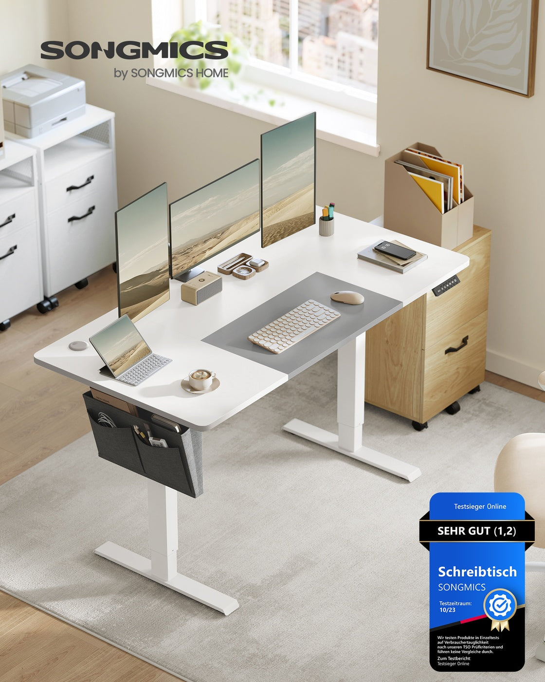 Elektrisch höhenverstellbarer Schreibtisch – 4 Speicherplätze – USB-C-Schnellladefunktion – 120 bis 180 x 80 cm