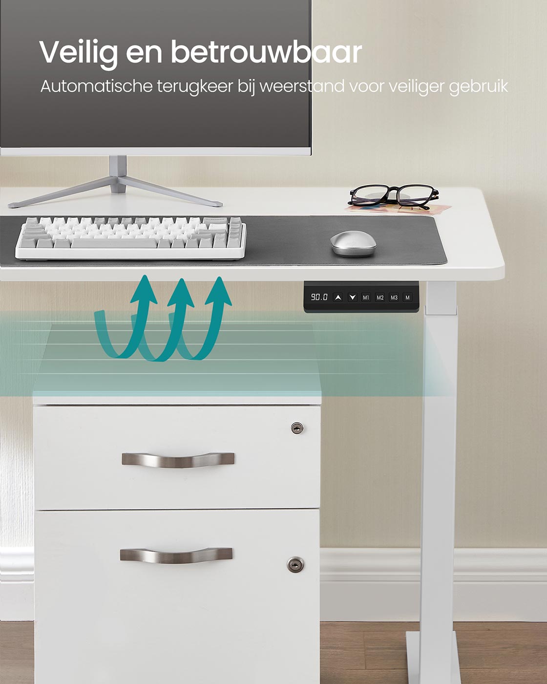 Elektrisch höhenverstellbares Schreibtischgestell – Doppelmotor – Höhenverstellung 69–115 cm – 4 Speicherfunktionen – Belastbarkeit 120 kg