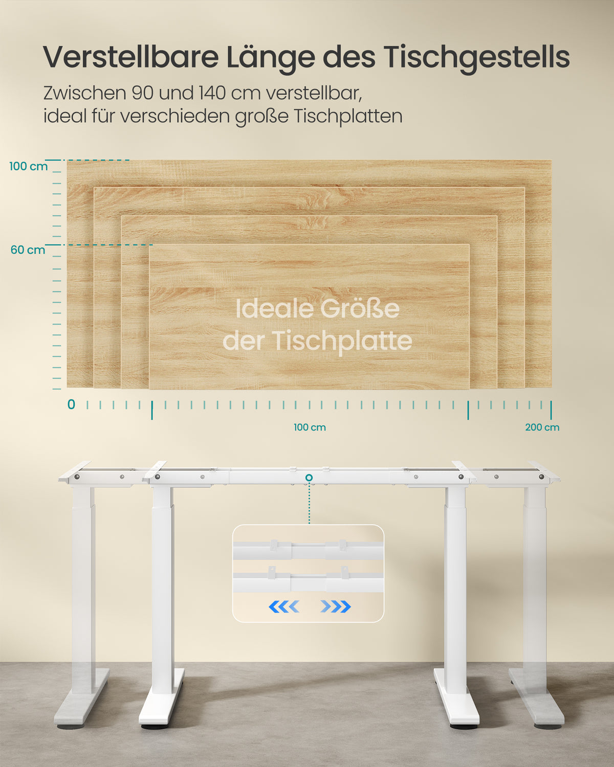 Sitz-Steh-Schreibtischgestell – Elektrisches Untergestell – Doppelmotor – Höhe 72–120 cm – USB-C