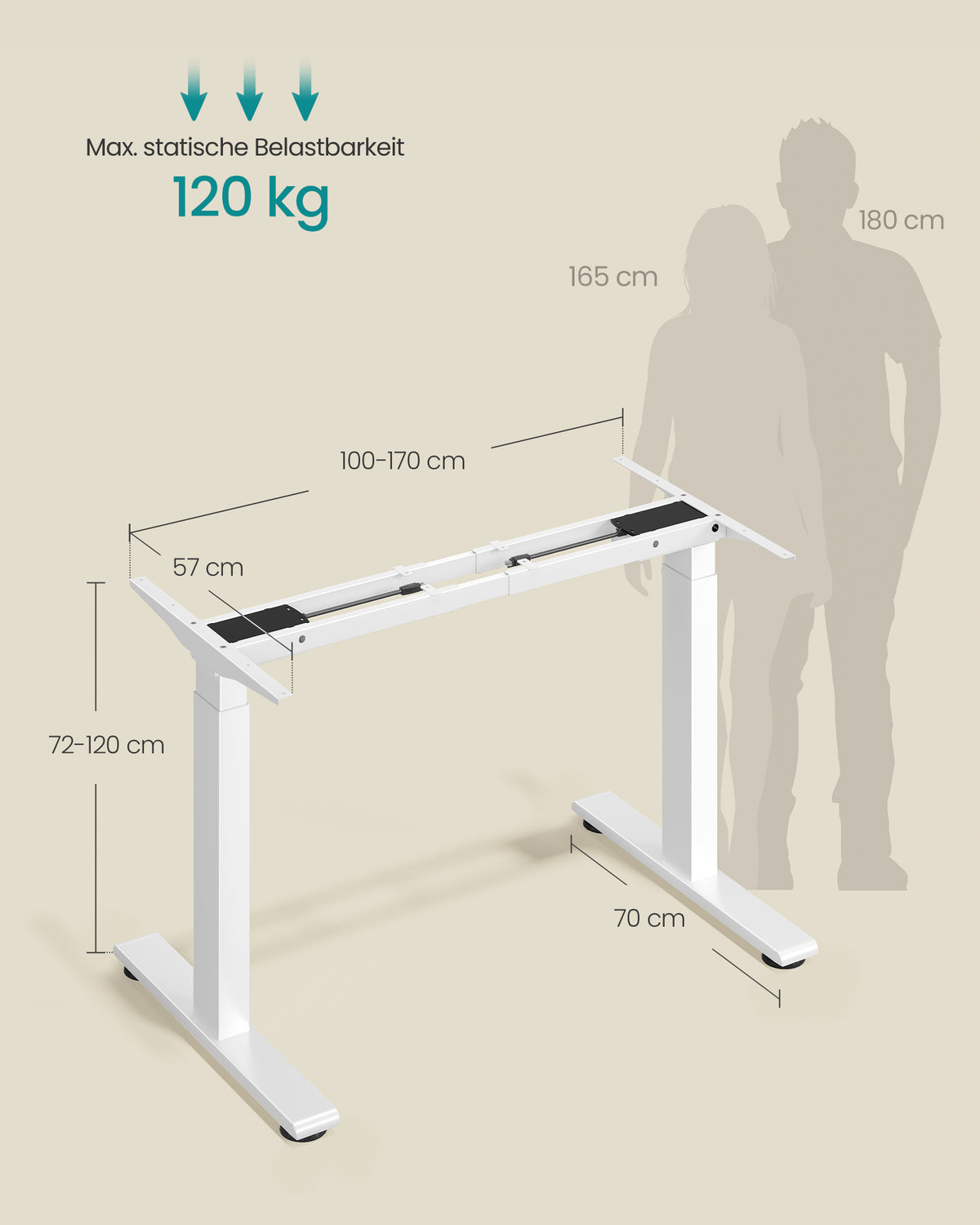 Sitz-Steh-Schreibtischgestell – Elektrisches Untergestell – Doppelmotor – Höhe 72–120 cm – USB-C