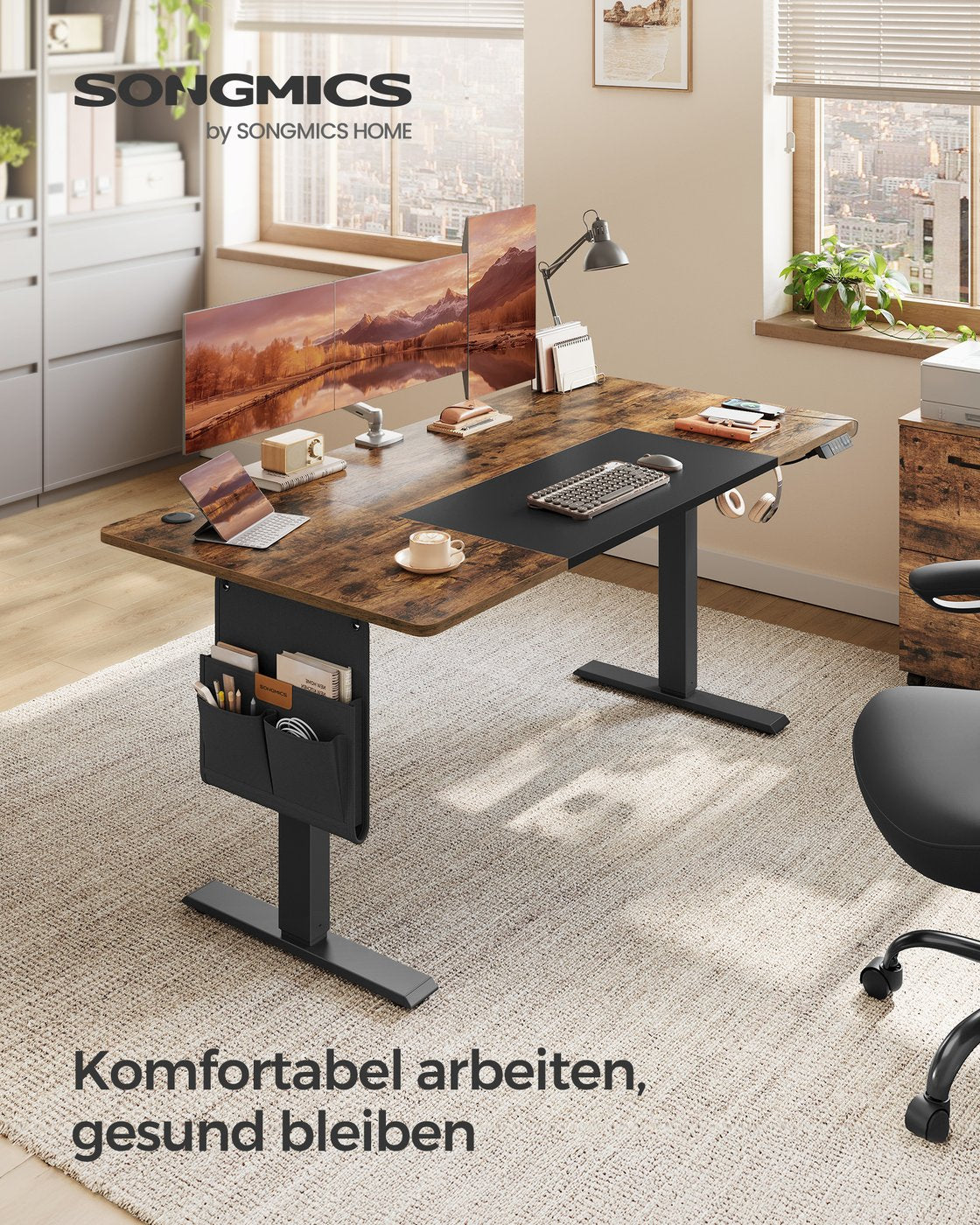 Komplettes Arbeitsplatz-Budget – Elektrischer Sitz-Steh-Schreibtisch + ergonomischer Bürostuhl – Höhenverstellbarer Schreibtisch – Heimarbeitsplatz