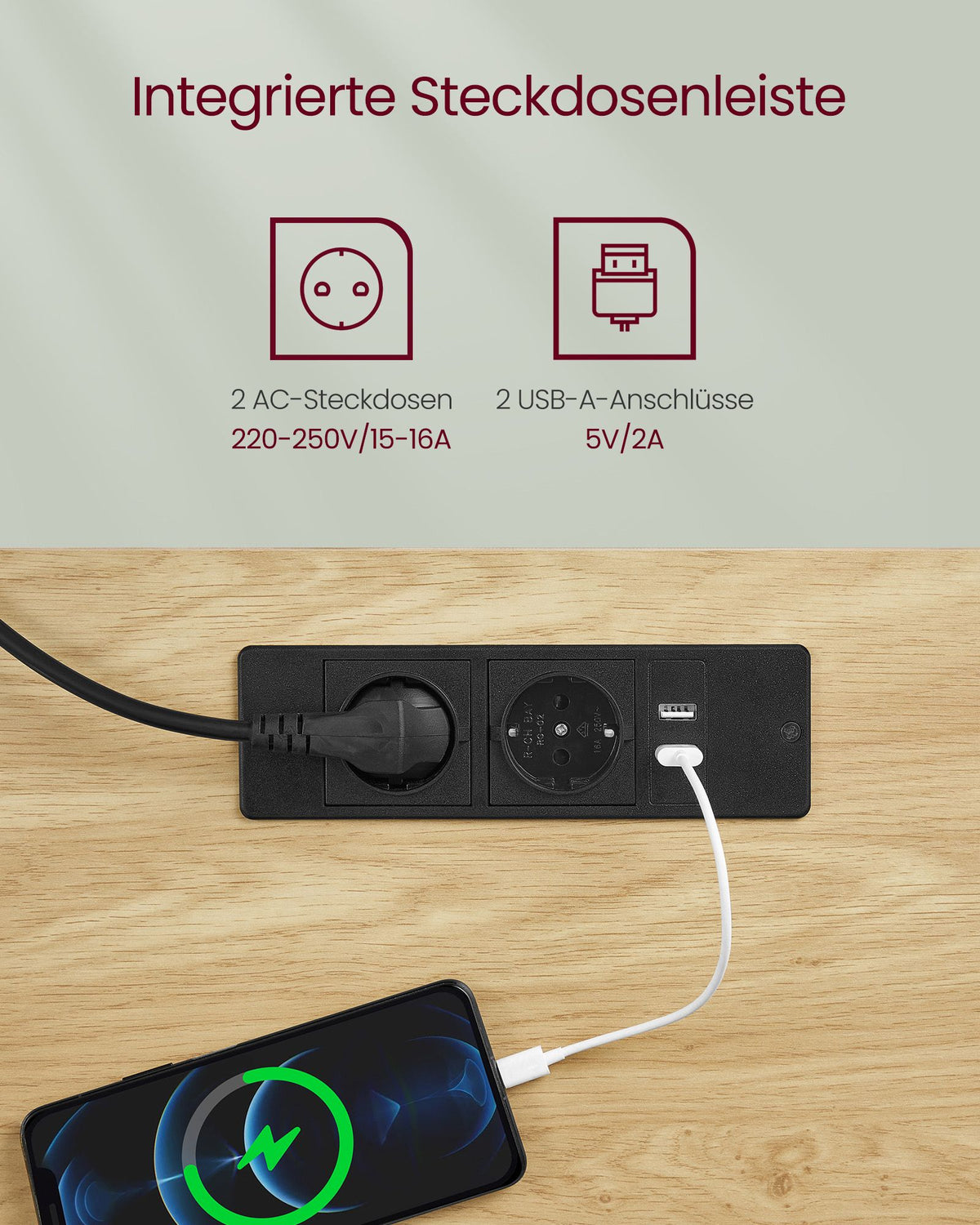 Kompletter Arbeitsplatz – Elektrischer Stehschreibtisch + ergonomischer Bürostuhl – mit Memory-Funktion – Steckdose – verstellbare Rücken- und Armlehnen