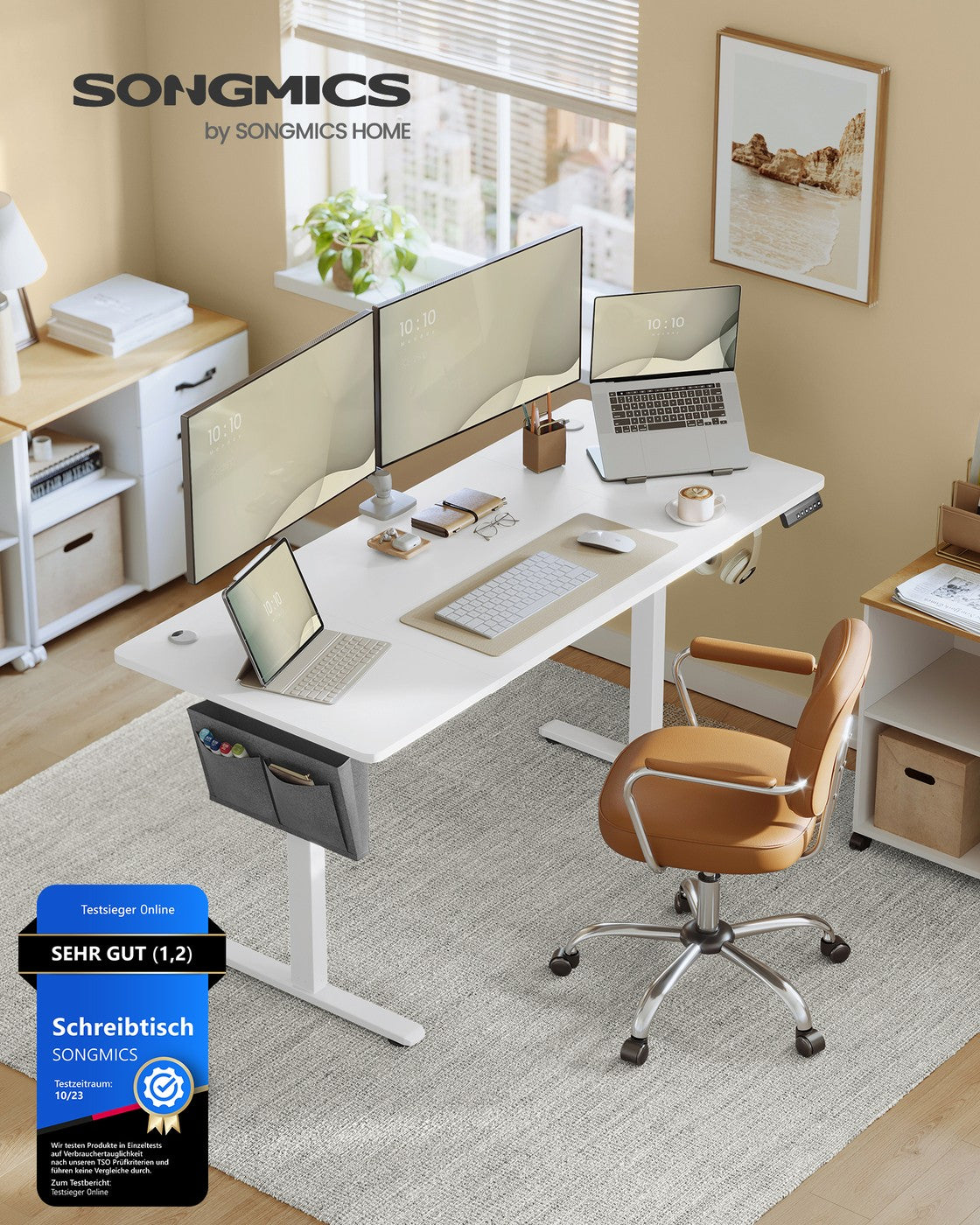 Elektrisch höhenverstellbarer Schreibtisch – 4 Speicherplätze – USB-C-Schnellladefunktion – 120 bis 180 x 80 cm