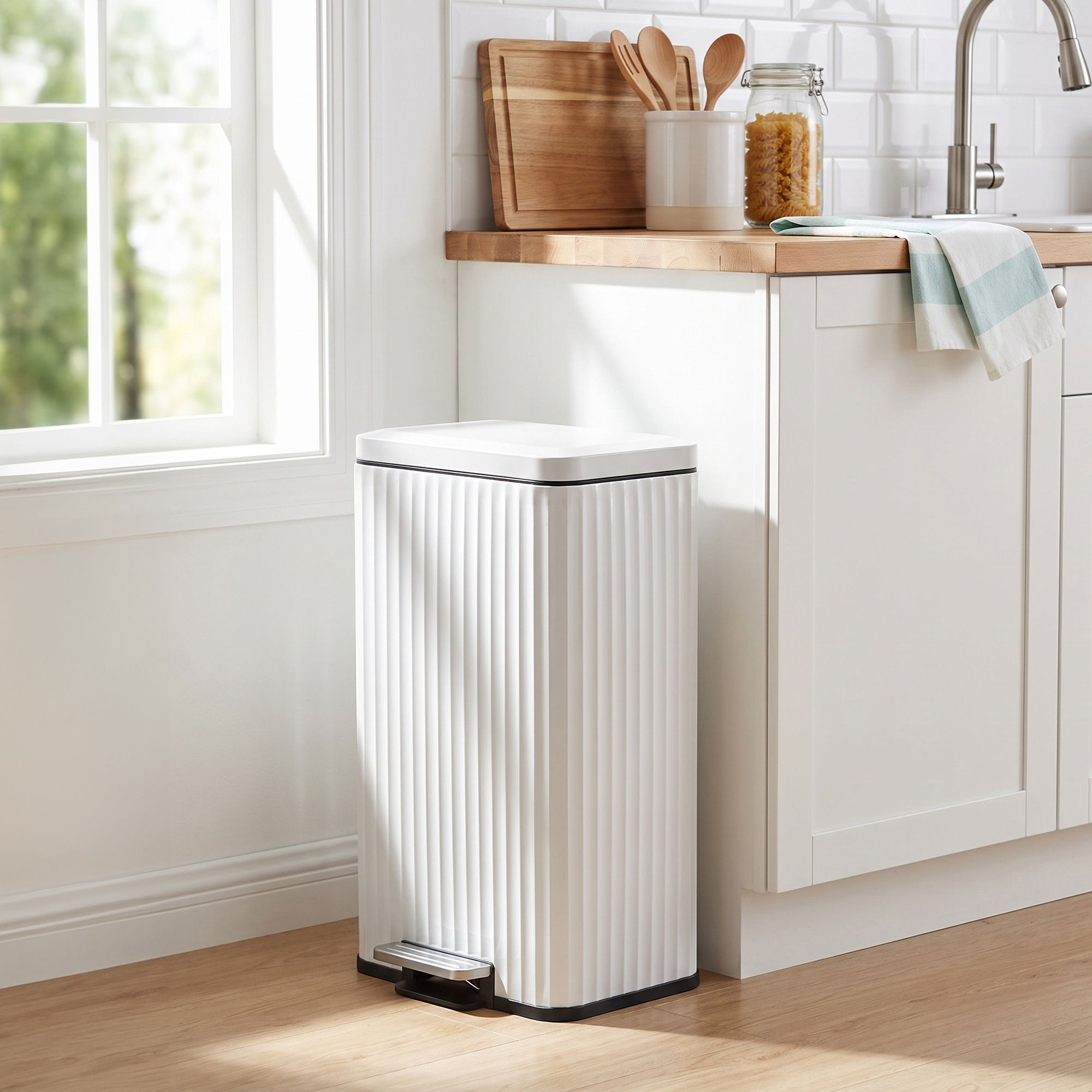 Küchenmülleimer – 50 Liter – Treteimer mit Soft-Close-Deckel – Inneneimer aus Stahl – Inklusive 15 Müllbeuteln
