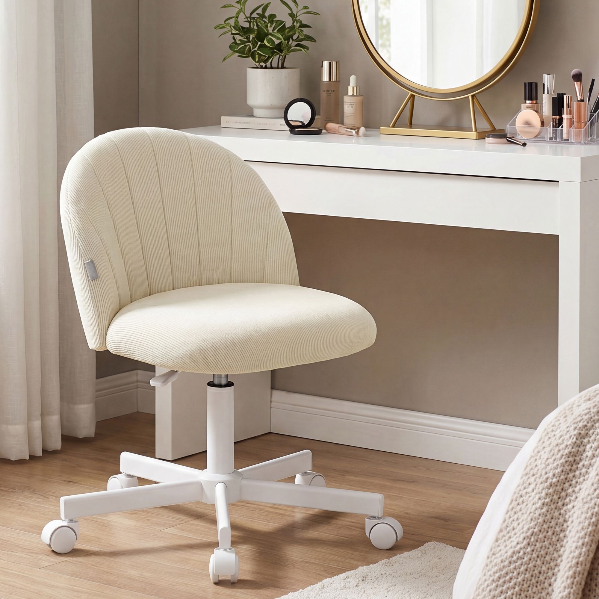 Drehstuhl – Kompaktes Design – Weicher Bezug – Höhenverstellbar – 360°-Rollen – Ergonomische Rückenlehne