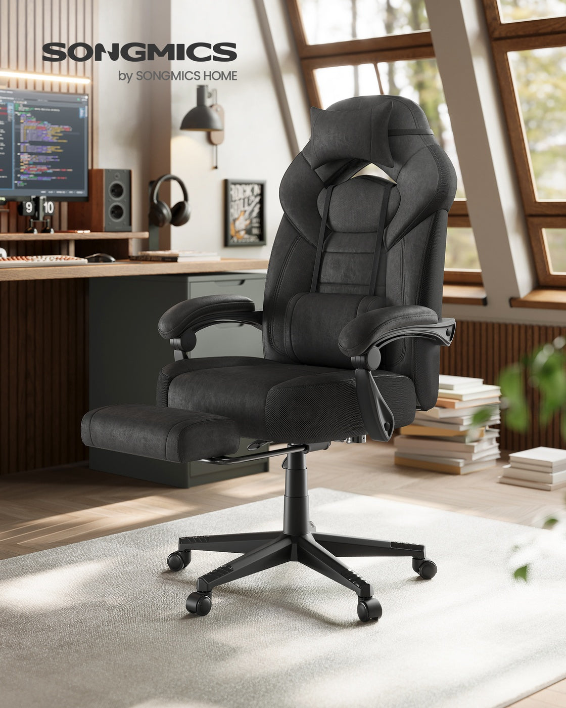 Gaming-Stuhl mit Fußstütze – ergonomisch – neigbar – höhenverstellbar