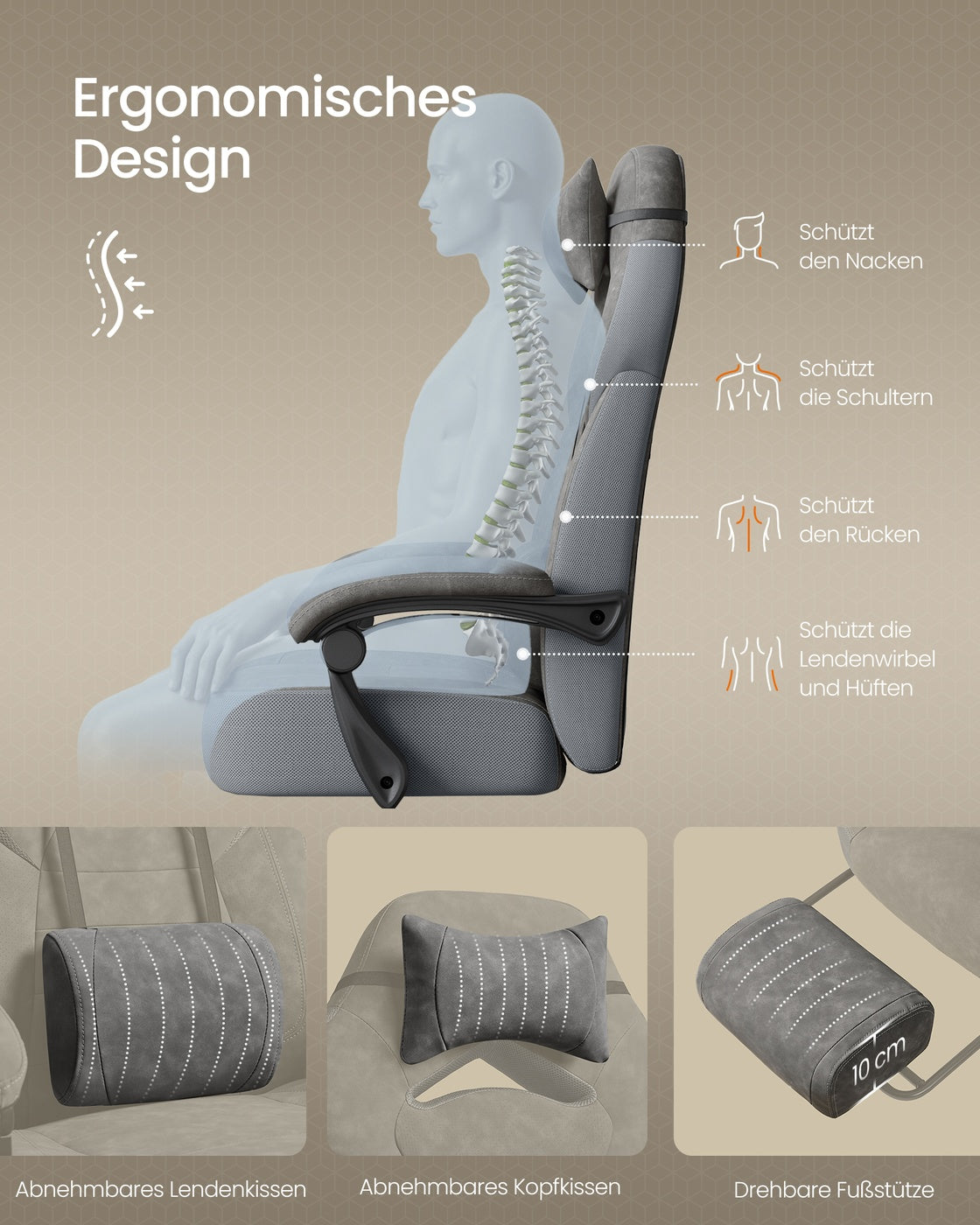 Gaming-Stuhl mit Fußstütze – ergonomisch – neigbar – höhenverstellbar