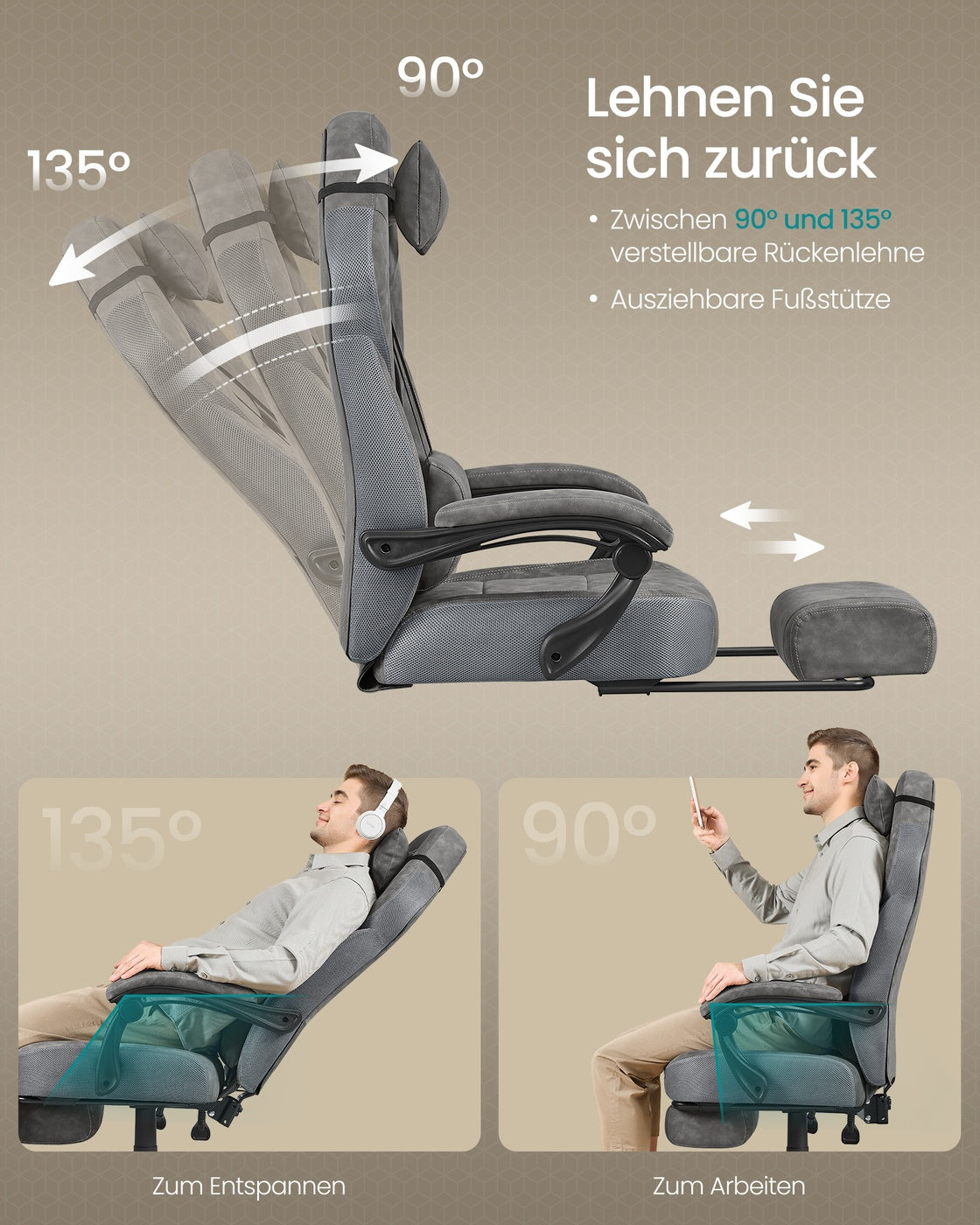 Gaming-Stuhl mit Fußstütze – ergonomisch – neigbar – höhenverstellbar