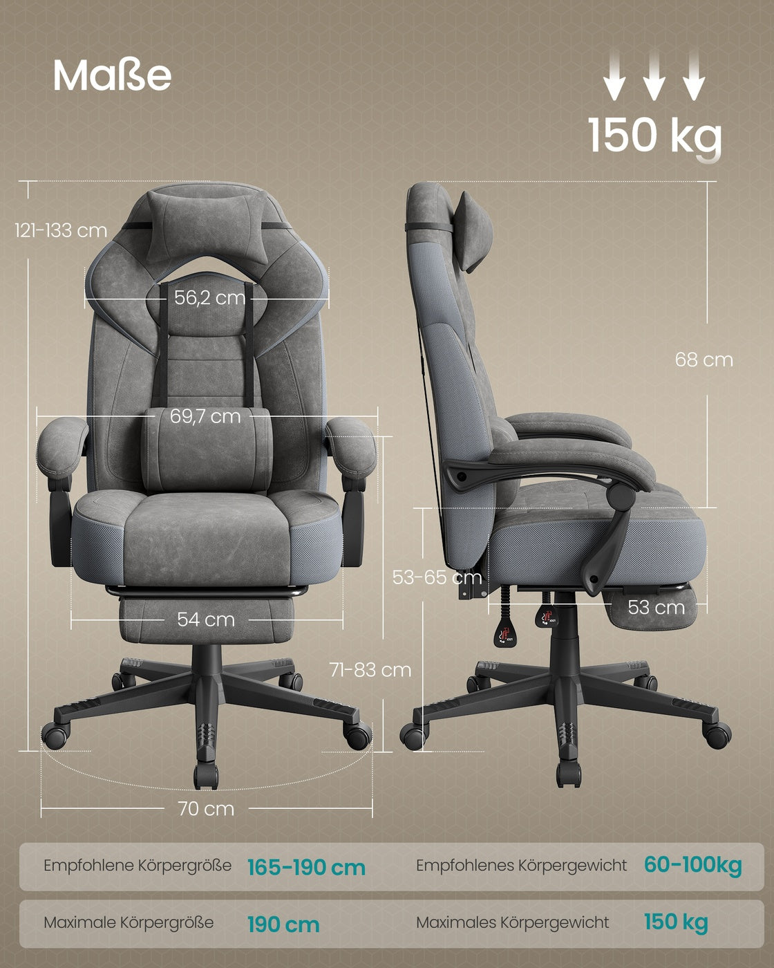 Gaming-Stuhl mit Fußstütze – ergonomisch – neigbar – höhenverstellbar
