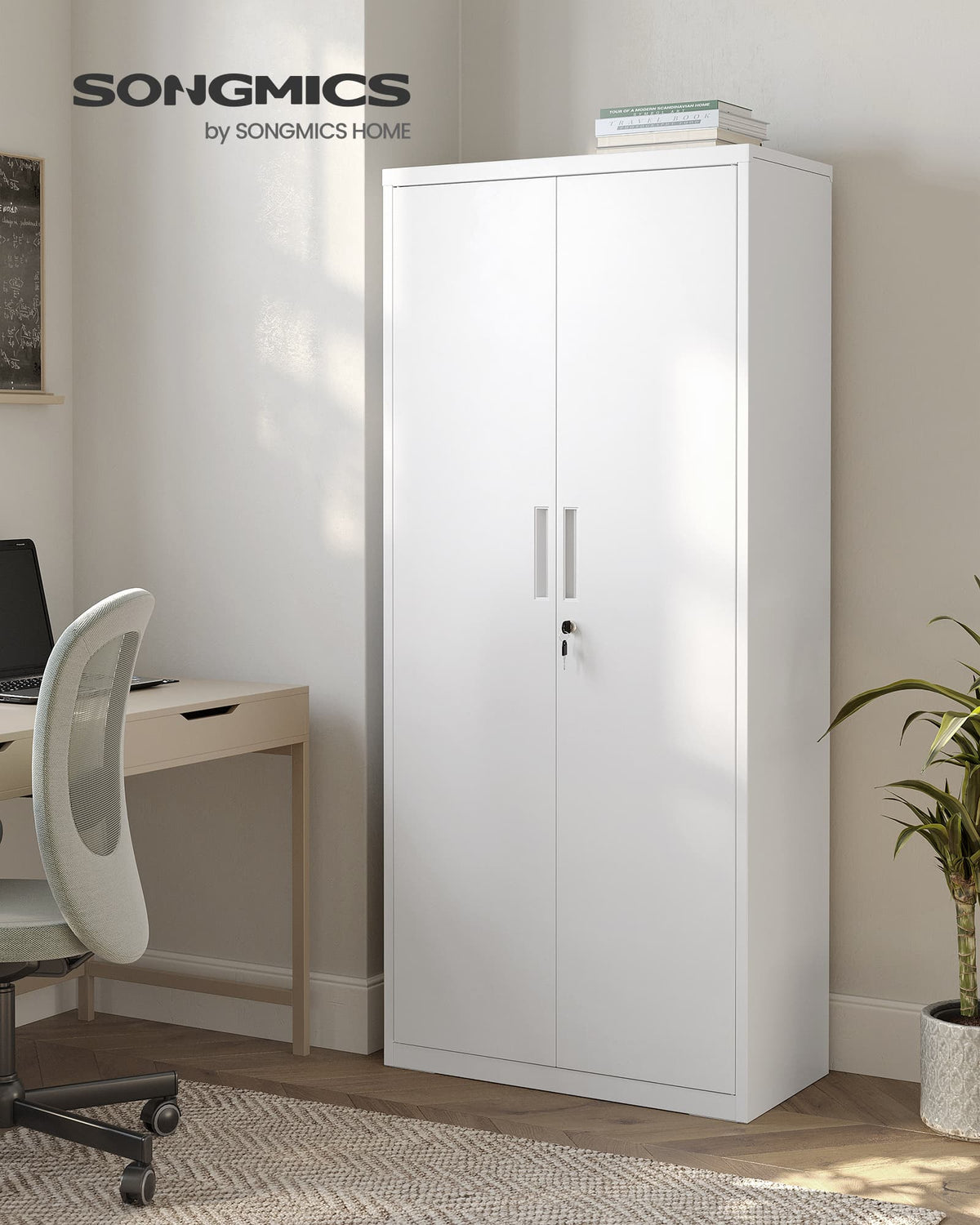 Aktenschrank aus Metall – 180 cm hoch – Schloss und Schlüssel – verstellbare Regalböden