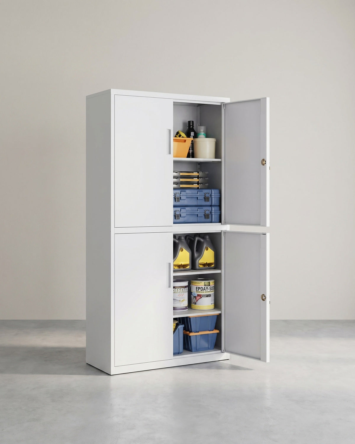 Aktenschrank aus Metall – 180 cm hoch – 5 Ebenen mit Türen – verstellbare Böden & Schloss – Tragkraft bis 125 kg