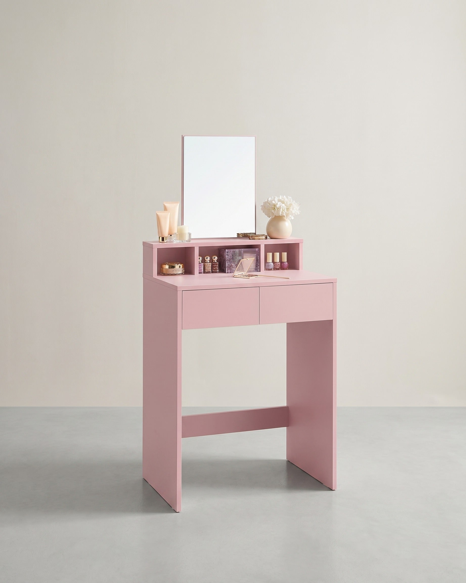 Moderner Schminktisch mit Spiegel – Kompakt und stilvoll – Rosa
