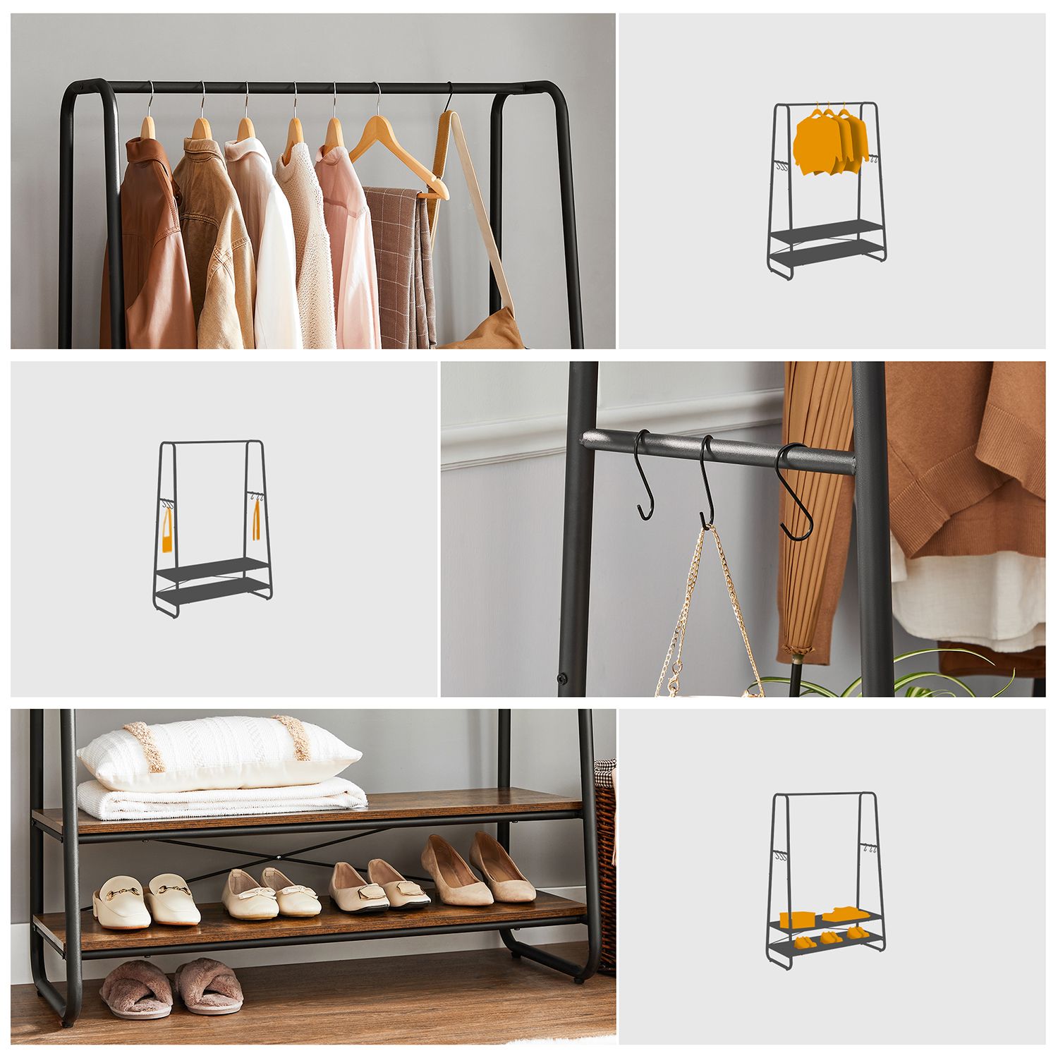 Kleiderständer mit Ablagen – Industriedesign – freistehend – 100 cm breit