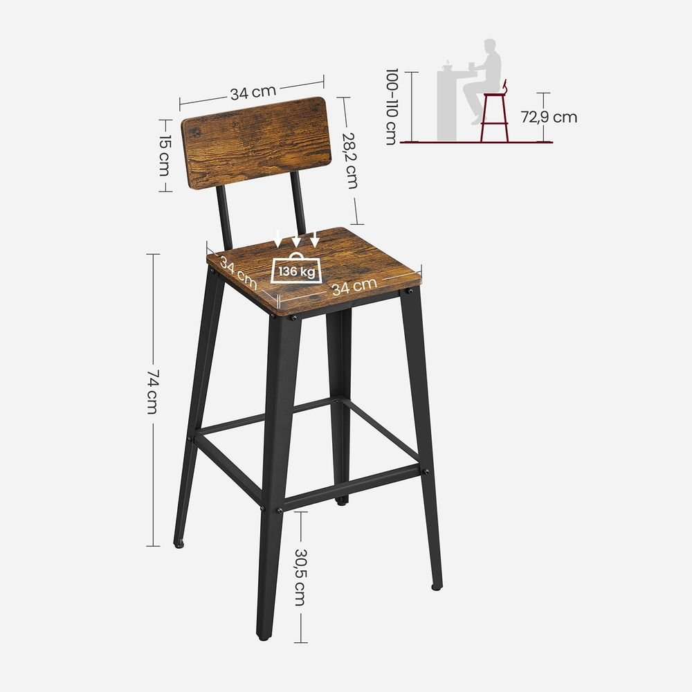Barhocker mit Rückenlehne - 2er oder 4er Set