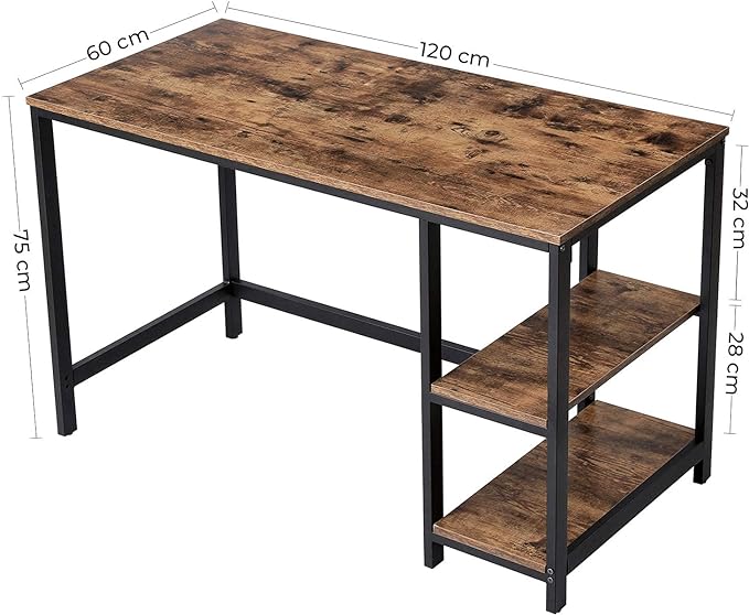 Schreibtisch - Computertisch - Schreibtisch mit 2 Ablageflächen rechts oder links - Industriedesign