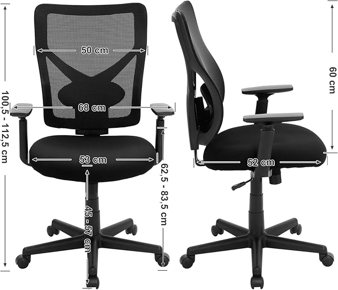 Bürostuhl - Ergonomischer Bürostuhl mit Wippmechanismus - Verstellbare Armlehnen - Netzgewebe