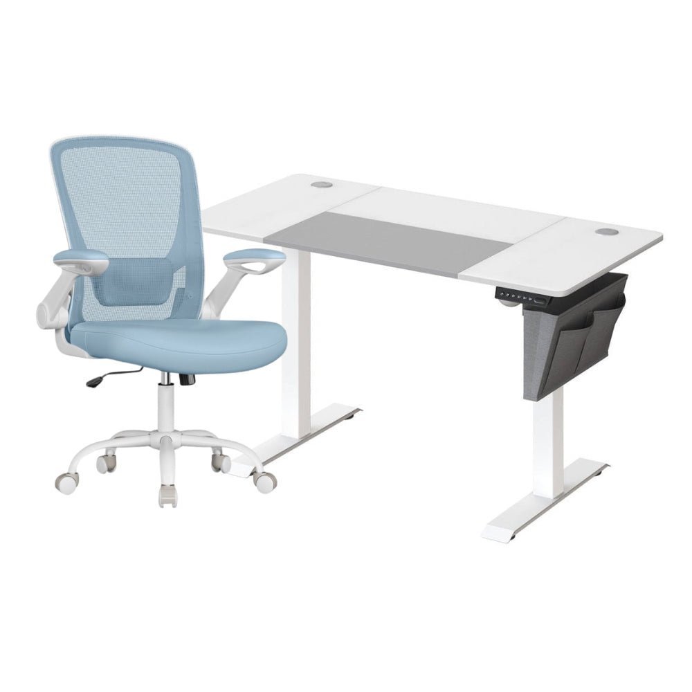 Komplettes Arbeitsplatz-Budget – Elektrischer Sitz-Steh-Schreibtisch + ergonomischer Bürostuhl – Höhenverstellbarer Schreibtisch – Heimarbeitsplatz