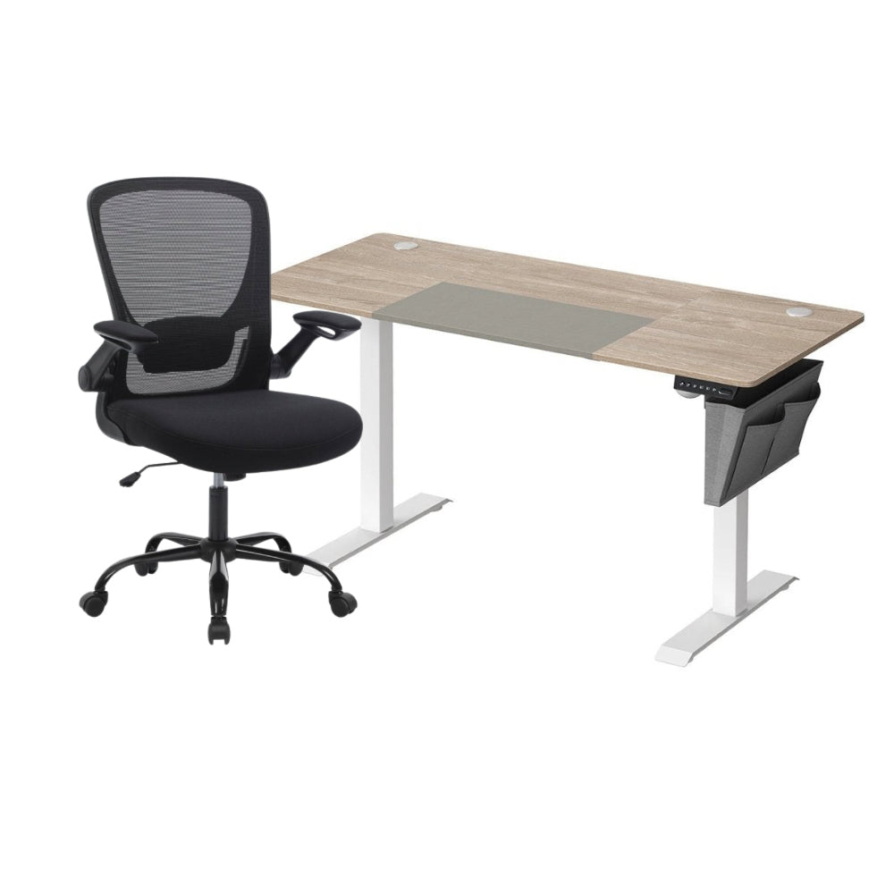 Komplettes Arbeitsplatz-Budget – Elektrischer Sitz-Steh-Schreibtisch + ergonomischer Bürostuhl – Höhenverstellbarer Schreibtisch – Heimarbeitsplatz