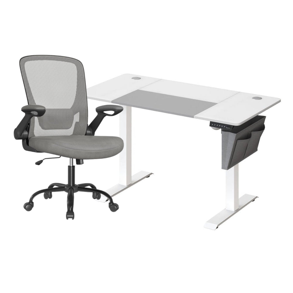 Komplettes Arbeitsplatz-Budget – Elektrischer Sitz-Steh-Schreibtisch + ergonomischer Bürostuhl – Höhenverstellbarer Schreibtisch – Heimarbeitsplatz