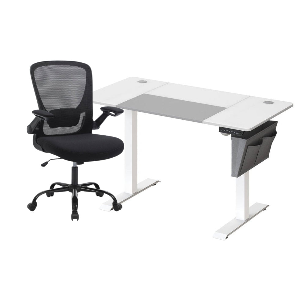 Komplettes Arbeitsplatz-Budget – Elektrischer Sitz-Steh-Schreibtisch + ergonomischer Bürostuhl – Höhenverstellbarer Schreibtisch – Heimarbeitsplatz