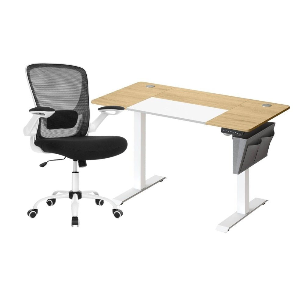 Komplettes Arbeitsplatz-Budget – Elektrischer Sitz-Steh-Schreibtisch + ergonomischer Bürostuhl – Höhenverstellbarer Schreibtisch – Heimarbeitsplatz