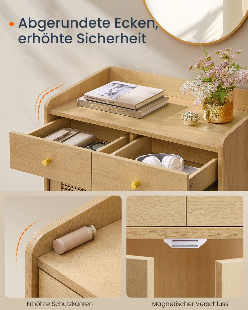 Sideboard – Stilvoller Aufbewahrungsschrank mit Rattan- und Massivholzbeinen
