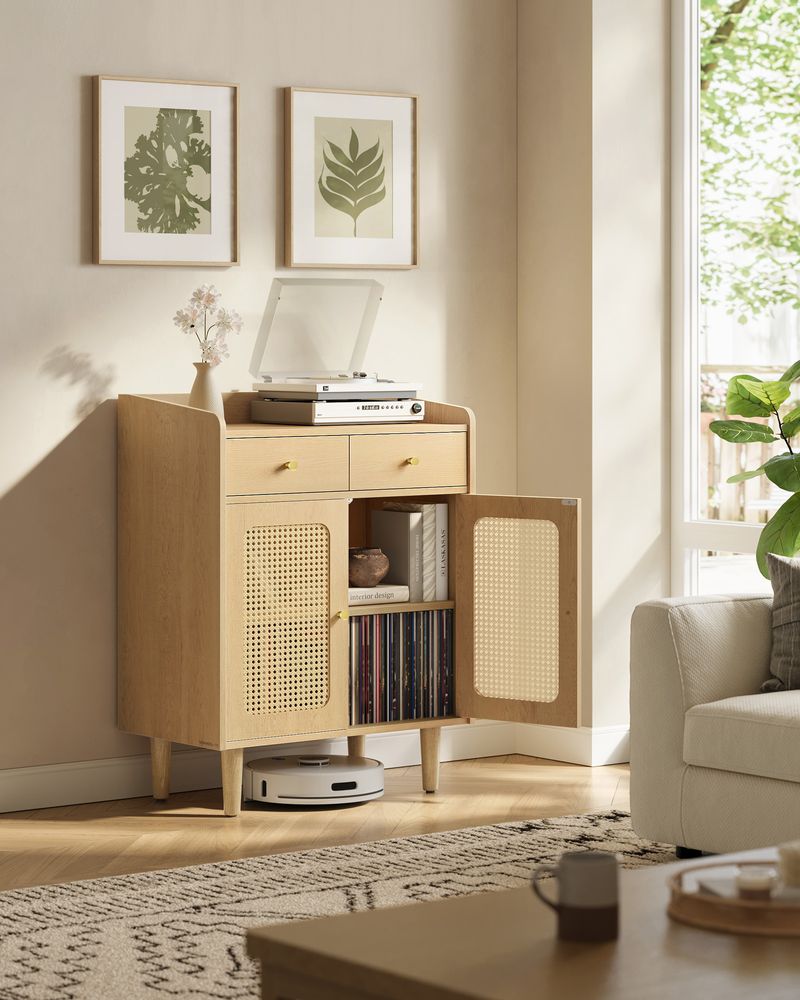 Sideboard – Stilvoller Aufbewahrungsschrank mit Rattan- und Massivholzbeinen