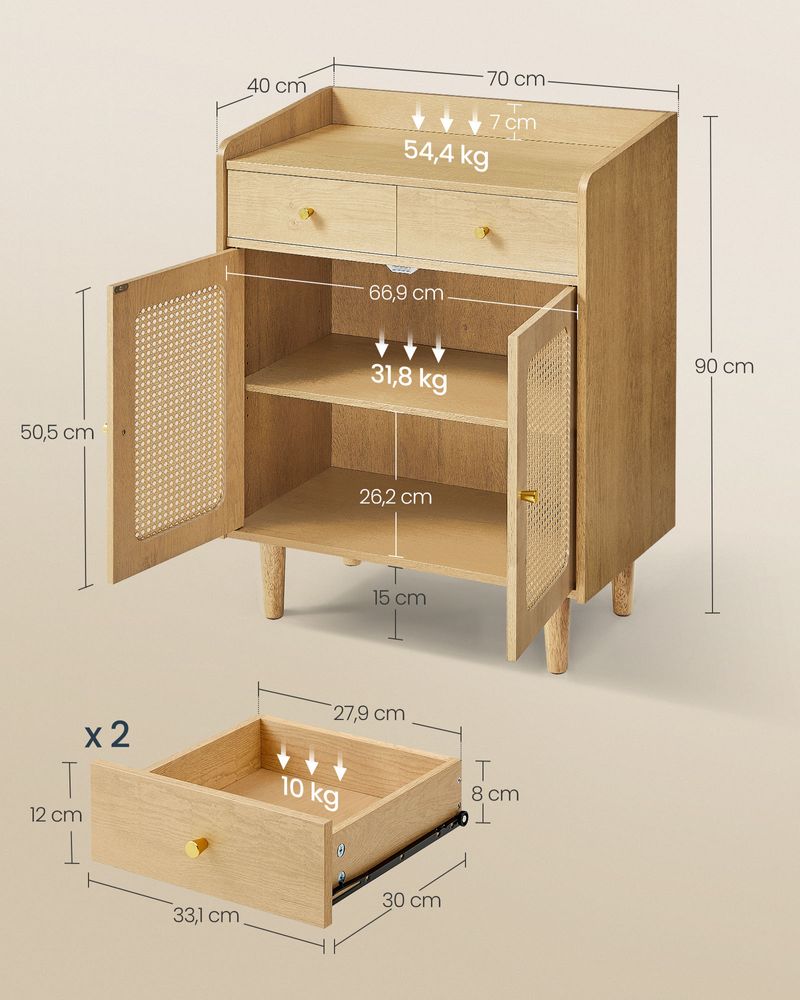 Sideboard – Stilvoller Aufbewahrungsschrank mit Rattan- und Massivholzbeinen
