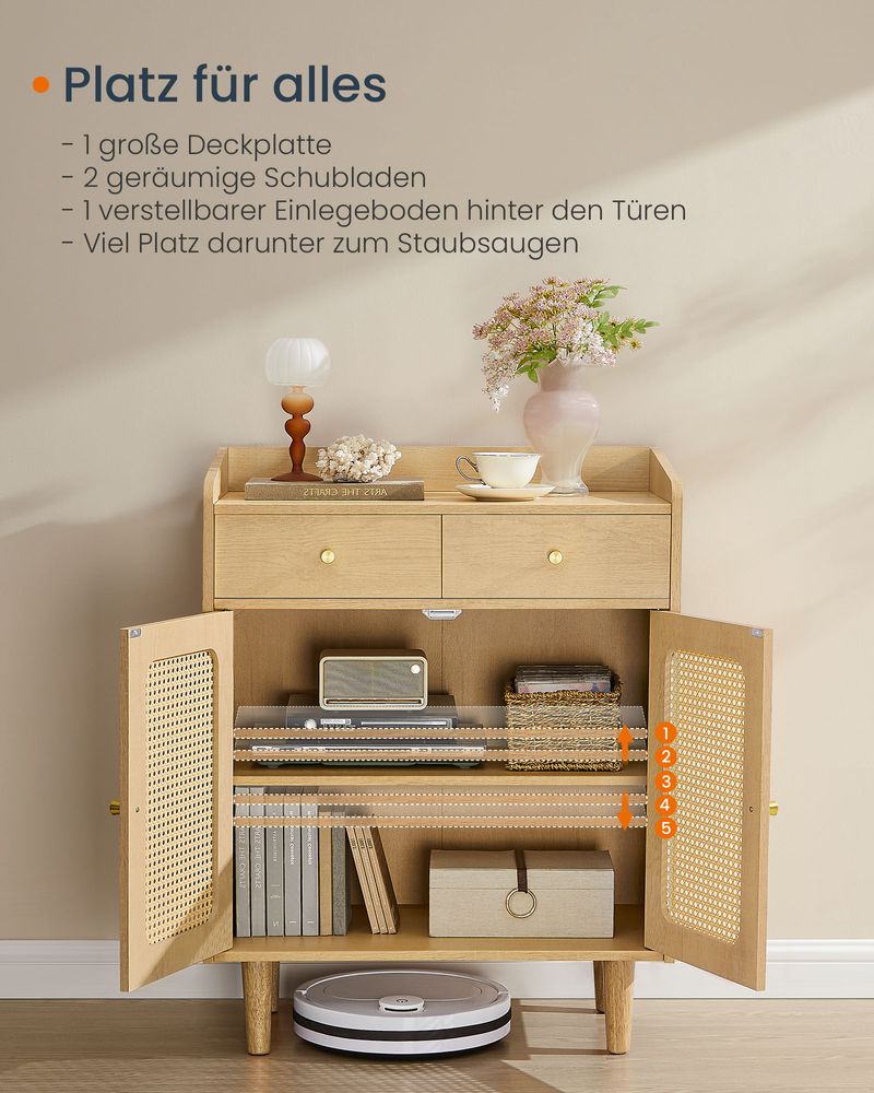 Sideboard – Stilvoller Aufbewahrungsschrank mit Rattan- und Massivholzbeinen