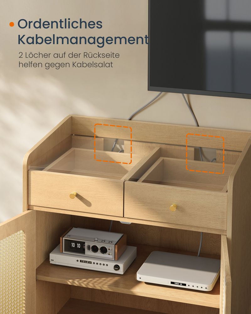 Sideboard – Stilvoller Aufbewahrungsschrank mit Rattan- und Massivholzbeinen