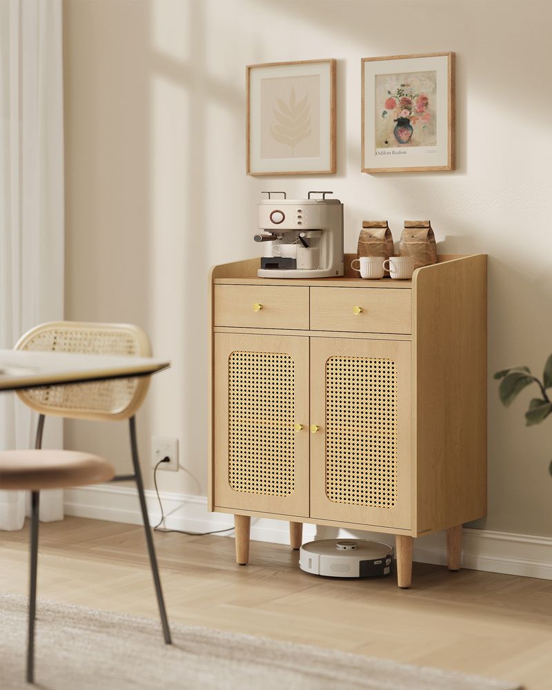 Sideboard – Stilvoller Aufbewahrungsschrank mit Rattan- und Massivholzbeinen