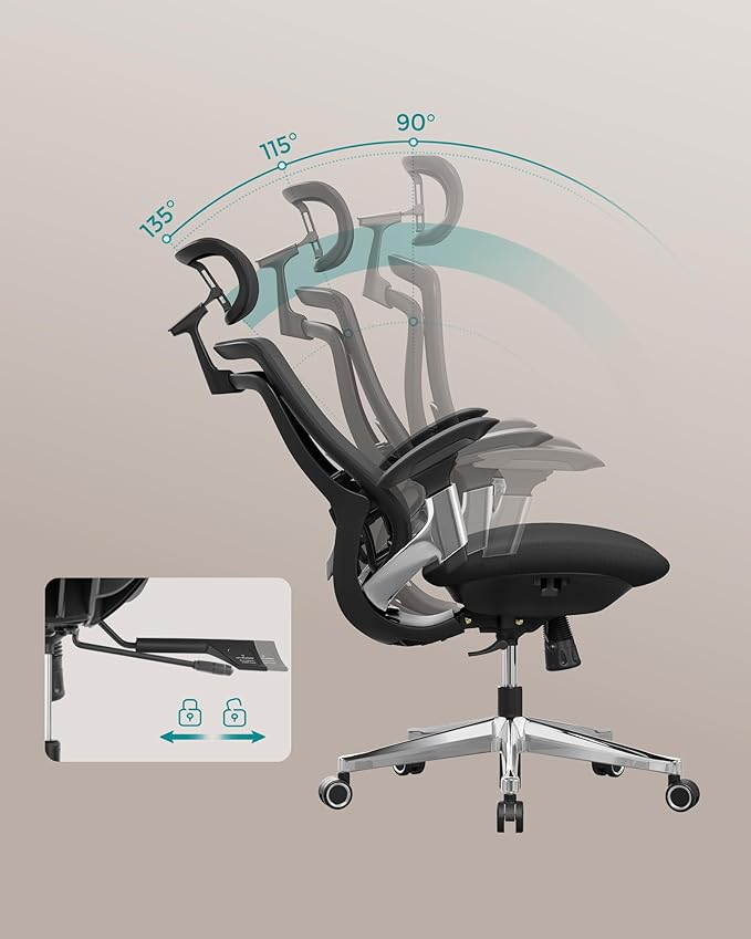 Ergonomischer Bürostuhl Ergo Elite 2.0 – stufenlos verstellbar – 6-teilige TPR-Lendenwirbelstütze – Tragkraft bis 150 kg