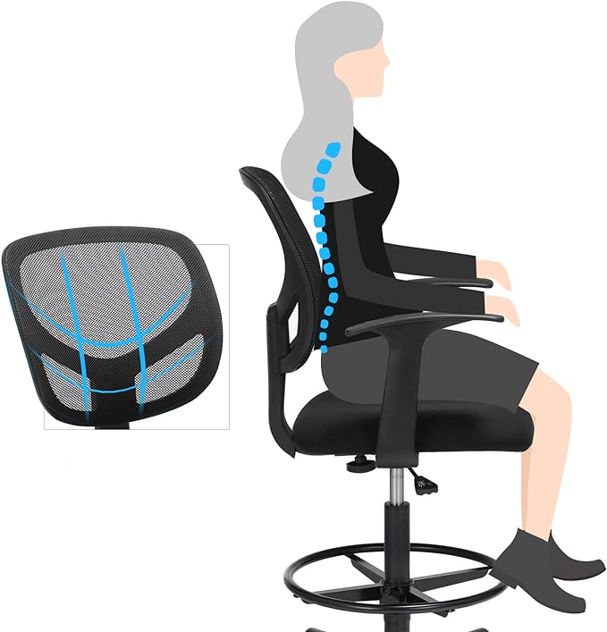 Ergonomischer Hocker - Bürostuhl - Friseurstuhl - Höhenverstellbare Fußstütze - 360° drehbar