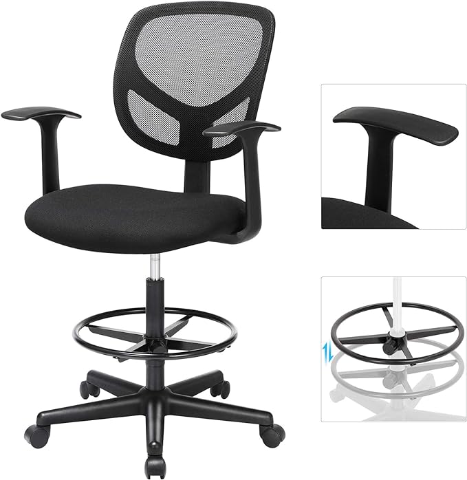 Ergonomischer Hocker - Bürostuhl - Friseurstuhl - Höhenverstellbare Fußstütze - 360° drehbar