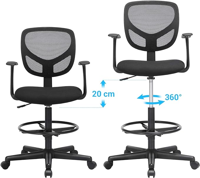 Ergonomischer Hocker - Bürostuhl - Friseurstuhl - Höhenverstellbare Fußstütze - 360° drehbar