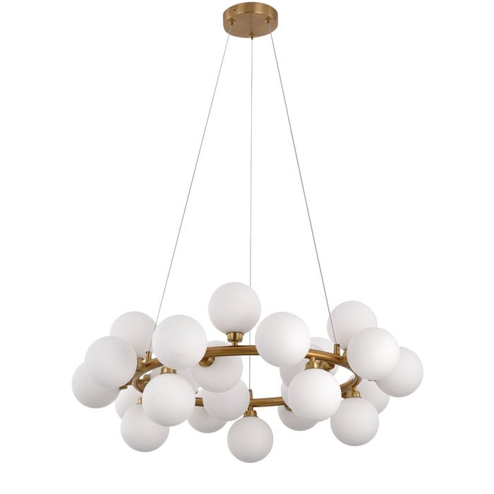 Pendelleuchte mit weißen Glasbechern – Moderne Designlampe – Goldener Messingrahmen