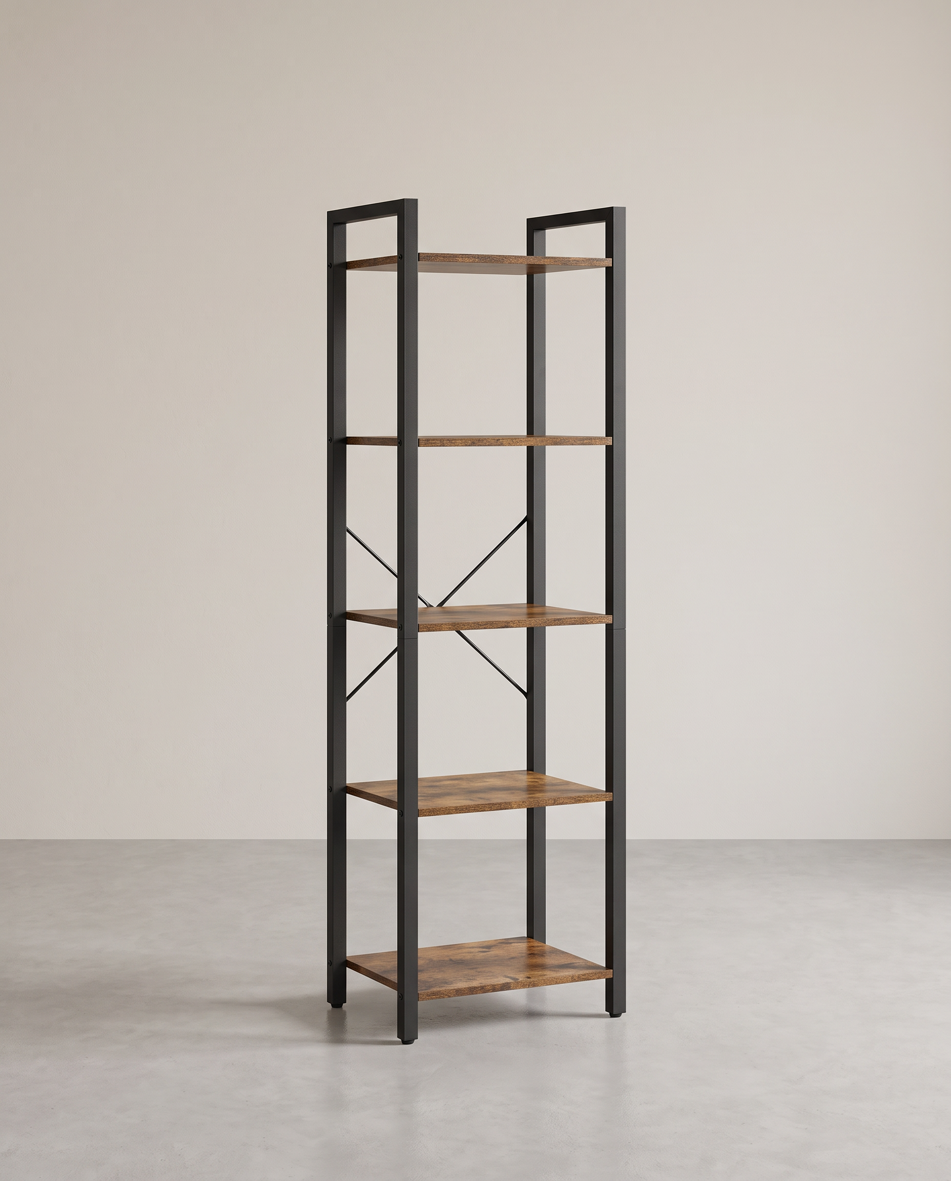Bücherregal Industriedesign – 6 Ebenen – schmal 40 cm – schwarzer Metallrahmen mit Holzoptik – für Wohnzimmer & Büro